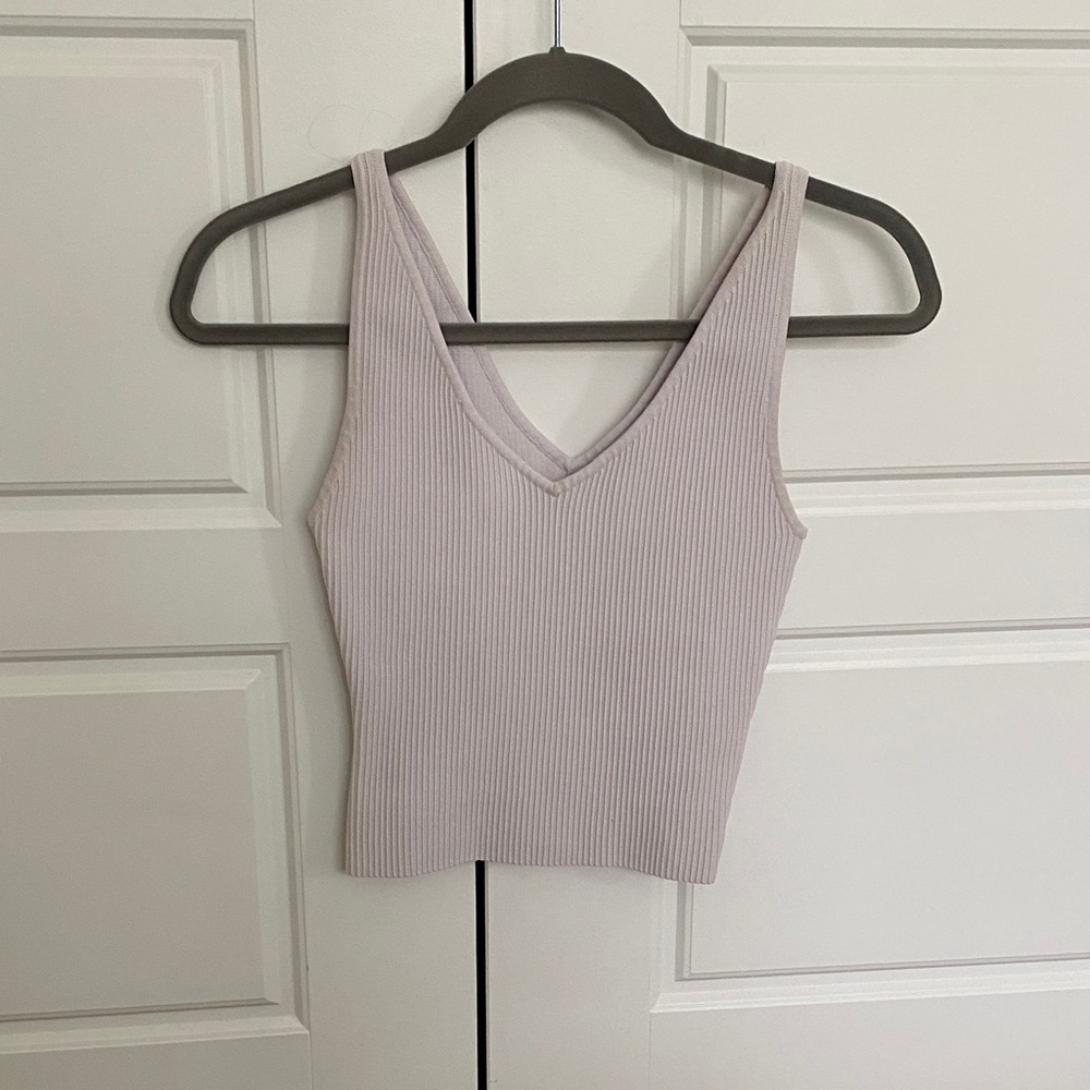 Aritzia Babaton white Ribbed V-Neck Tank Top